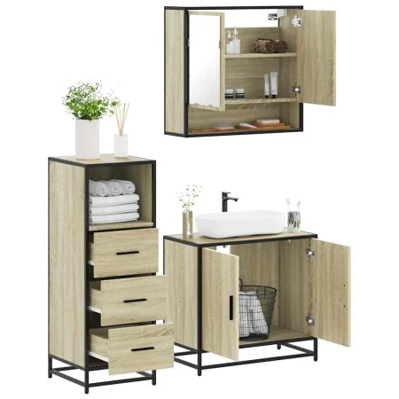 Set de muebles de baño 3 pzas madera contrachapada roble Sonoma von , Badezimmermöbel - Ref: Foro24-3301036, Preis: 210,25 €,...