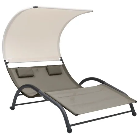 Tumbona doble con toldo textilene taupe by , Loungers - Ref: Foro24-310545, Price: 250,57 €, Discount: %
