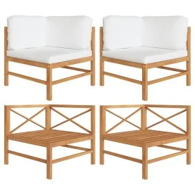 Sofás de esquina 2 uds madera maciza teca y cojines color crema by , Modular outdoor sofas - Ref: Foro24-316107, Price: 370,1...