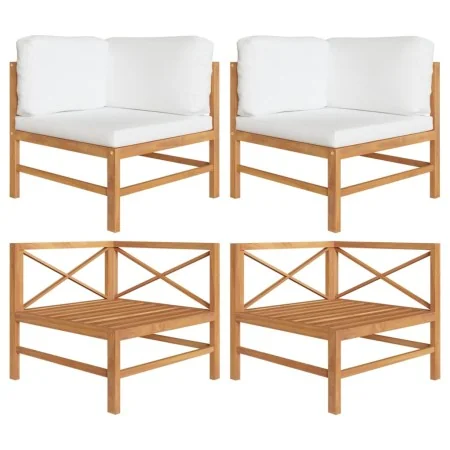 Sofás de esquina 2 uds madera maciza teca y cojines color crema von , Modulare Sofas für den Außenbereich - Ref: Foro24-31610...