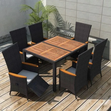 Set comedor de jardín 7 piezas ratán sintético y madera negro von , Gartensets - Ref: Foro24-47681, Preis: 724,73 €, Rabatt: %