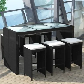 Mesa y sillas bar de jardín 7 pzas y cojines poli ratán negro by , Garden sets - Ref: Foro24-41837, Price: 573,99 €, Discount: %