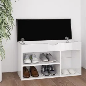 Banco zapatero con cojín madera de ingeniería blanco brillo by , Shoe racks and shoe organizers - Ref: Foro24-326765, Price: ...