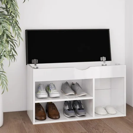 Banco zapatero con cojín madera de ingeniería blanco brillo by , Shoe racks and shoe organizers - Ref: Foro24-326765, Price: ...