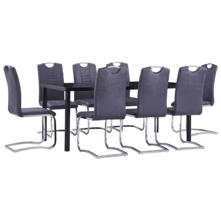 Juego de comedor 9 piezas piel de ante artificial gris de , muebles para cocinas y comedores - Ref: Foro24-3053127, Precio: 7...
