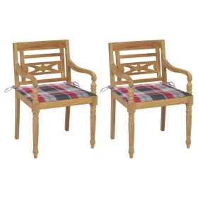 Sillas Batavia 2 uds teca maciza con cojines a cuadros rojos by , Garden chairs - Ref: Foro24-3062140, Price: 247,54 €, Disco...