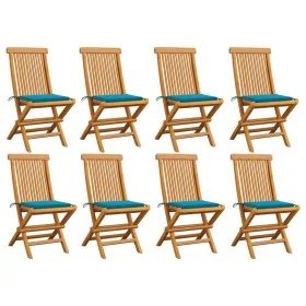Sillas de jardín 8 unidades teca maciza con cojines azules von , Gartenstühle - Ref: Foro24-3072921, Preis: 482,83 €, Rabatt: %