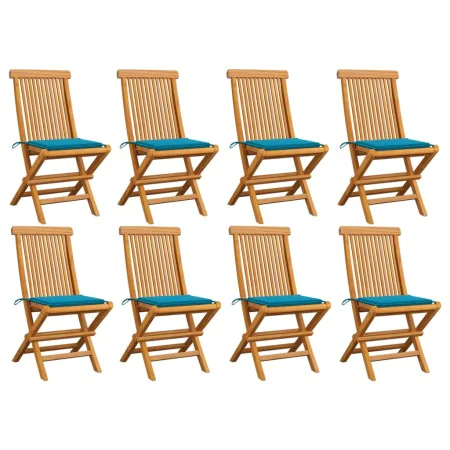 Sillas de jardín 8 unidades teca maciza con cojines azules de , Sillas de jardín - Ref: Foro24-3072921, Precio: 486,24 €, Des...