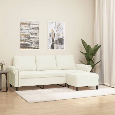 Sofá de 3 plazas con taburete de terciopelo crema 180 cm by , Sofas - Ref: Foro24-3201223, Price: 359,12 €, Discount: %