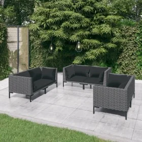 Sofás de jardín 6 piezas y cojines ratán sintético gris oscuro von , Gartensets - Ref: Foro24-3099830, Preis: 599,85 €, Rabat...