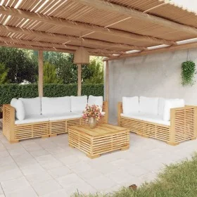 Juego muebles de jardín 6 piezas y cojines madera maciza teca by , Garden sets - Ref: Foro24-3100871, Price: 1,00 €, Discount: %