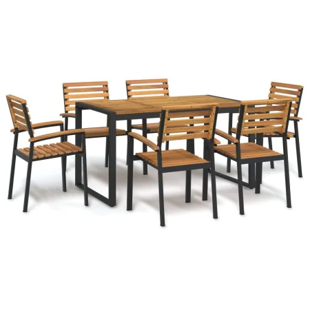 Juego de comedor de jardín 7 pzas madera maciza acacia y metal de , Conjuntos de jardín - Ref: Foro24-3155407, Precio: 679,46...