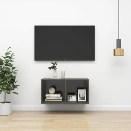 Mueble de pared para TV madera contrachapada gris 37x37x72 cm by , TV Furniture - Ref: Foro24-805473, Price: 34,39 €, Discoun...