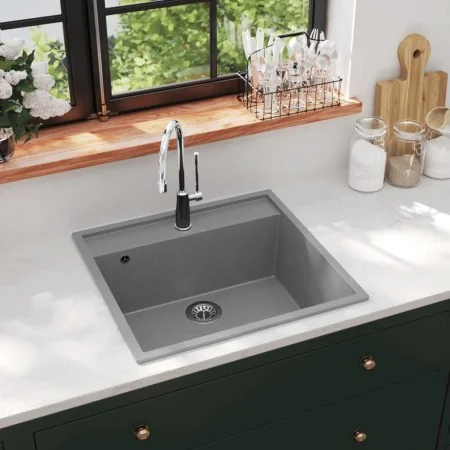 Fregadero de cocina con rebosadero granito gris by , Sinks - Ref: Foro24-147062, Price: 176,03 €, Discount: %