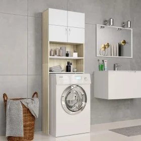 Armario para lavadora blanco y roble Sonoma 64x25,5x190 cm by , Accessories for washing machines and dryers - Ref: Foro24-800...