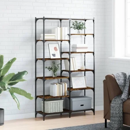 Estantería hierro madera ingeniería roble ahumado 100x32x170 cm by , Bookcases and shelves - Ref: Foro24-832790, Price: 111,2...