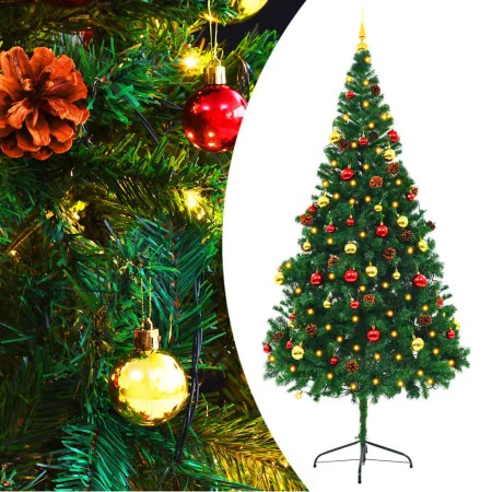 Árbol de Navidad preiluminado con luces y bolas verde 210 cm by , Christmas trees - Ref: Foro24-321501, Price: 92,86 €, Disco...