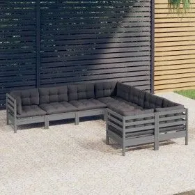 Muebles de jardín 8 pzas y cojines gris madera maciza de pino de vidaXL, Conjuntos de jardín - Ref: Foro24-3096973, Precio: 6...