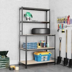 Mesa de trabajo con estantes 5 niveles madera y acero antracita by , Industrial shelving - Ref: Foro24-152877, Price: 79,86 €...