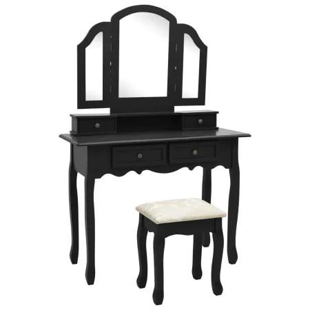 Set de tocador y taburete madera paulownia negro 100x40x146 cm by , Bedroom Dressers - Ref: Foro24-289324, Price: 289,14 €, D...