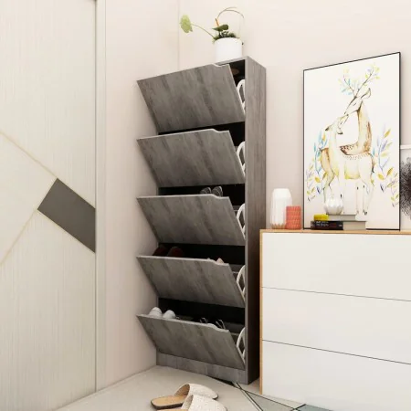 Zapatero 5 puertas madera ingeniería gris hormigón 59x24x167 cm de , Zapateros y organizadores de calzado - Ref: Foro24-33814...