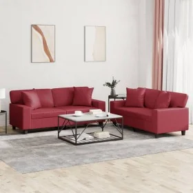 Juego de sofás con cojines 2 piezas cuero sintético rojo tinto by , Sofas - Ref: Foro24-3201927, Price: 557,98 €, Discount: %