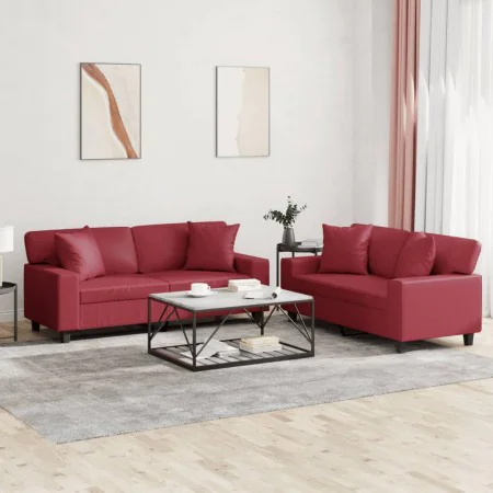 Juego de sofás con cojines 2 piezas cuero sintético rojo tinto by , Sofas - Ref: Foro24-3201927, Price: 557,98 €, Discount: %