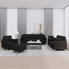 Juego de sofás con cojines 4 piezas tela negro by , Sofas - Ref: Foro24-3202082, Price: 795,99 €, Discount: %