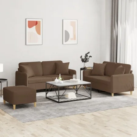 Juego de sofás con cojines 3 piezas tela marrón by , Sofas - Ref: Foro24-3202113, Price: 481,86 €, Discount: %