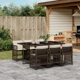 Set comedor de jardín 7 pzas con cojines ratán sintético marrón by , Garden sets - Ref: Foro24-3210909, Price: 465,09 €, Disc...