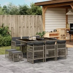 Set de comedor de jardín 11 pzas y cojines ratán sintético gris by , Garden sets - Ref: Foro24-3210968, Price: 564,34 €, Disc...