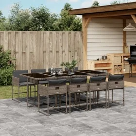 Set comedor jardín 9 pzas y cojines ratán sintético gris by , Garden sets - Ref: Foro24-3211280, Price: 567,53 €, Discount: %