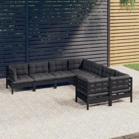 Garden furniture 8 pieces and cushions black solid pine wood by vidaXL, Garden sets - Ref: Foro24-3096975, Price: 733,93 €, D...
