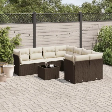 Set de sofás de jardín 9 pzas y cojines ratán sintético marrón by , Garden sets - Ref: Foro24-3249162, Price: 601,90 €, Disco...
