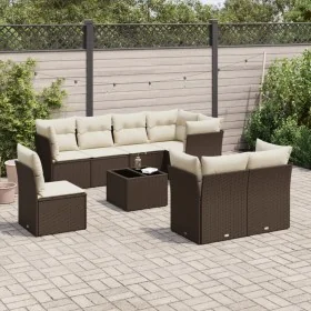 Set de sofás de jardín 9 pzas y cojines ratán sintético marrón by , Garden sets - Ref: Foro24-3249782, Price: 602,33 €, Disco...