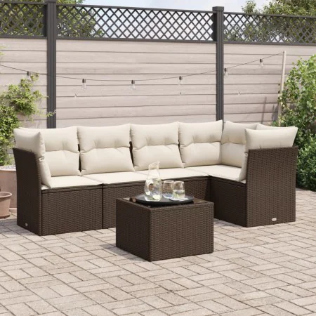 Set sofás de jardín 6 piezas y cojines ratán sintético marrón by , Garden sets - Ref: Foro24-3249452, Price: 411,59 €, Discou...