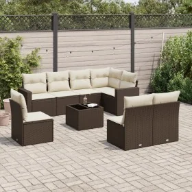 Set de sofás de jardín 9 pzas y cojines ratán sintético marrón by , Garden sets - Ref: Foro24-3219073, Price: 571,66 €, Disco...
