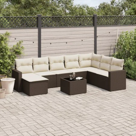 Set de sofás de jardín 9 pzas y cojines ratán sintético marrón by , Garden sets - Ref: Foro24-3219363, Price: 567,64 €, Disco...