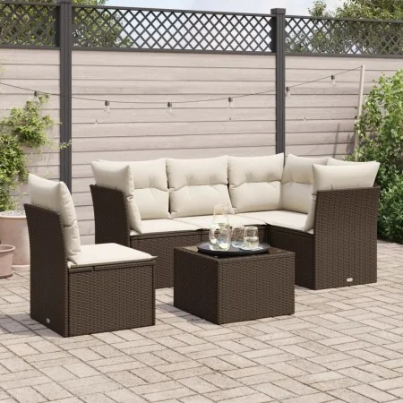 Set sofás de jardín 6 piezas y cojines ratán sintético marrón by , Garden sets - Ref: Foro24-3249492, Price: 411,80 €, Discou...