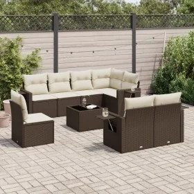 Set de sofás de jardín 9 pzas y cojines ratán sintético marrón by , Garden sets - Ref: Foro24-3252790, Price: 618,39 €, Disco...