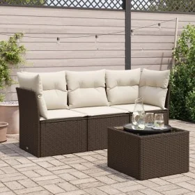Set de sofás de jardín 4 pzas y cojines ratán sintético marrón by , Garden sets - Ref: Foro24-3217223, Price: 262,85 €, Disco...