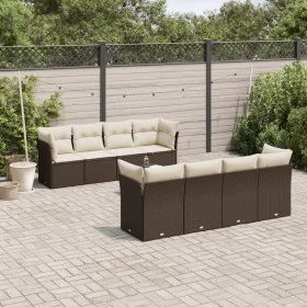 Set de sofás de jardín 9 pzas y cojines ratán sintético marrón by , Garden sets - Ref: Foro24-3217313, Price: 592,44 €, Disco...