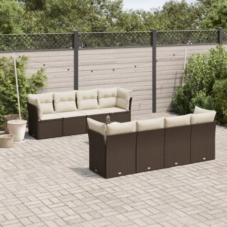 Set de sofás de jardín 9 pzas y cojines ratán sintético marrón de , Conjuntos de jardín - Ref: Foro24-3217313, Precio: 592,44...