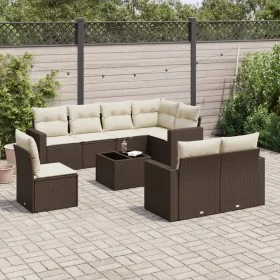Set de sofás de jardín 9 pzas y cojines ratán sintético marrón by , Modular outdoor sofas - Ref: Foro24-3251590, Price: 616,5...