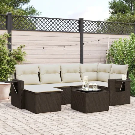 Juego de sofás de jardín 7 piezas con cojines ratán PE marrón by , Garden sets - Ref: Foro24-3220472, Price: 454,90 €, Discou...