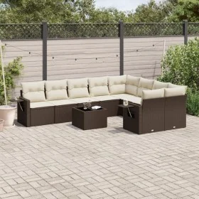Set de sofás de jardín 10 pzas y cojines ratán sintético marrón by , Garden sets - Ref: Foro24-3220652, Price: 652,37 €, Disc...