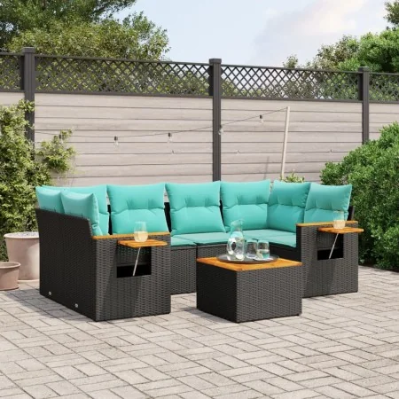 Set de sofás de jardín 7 pzas con cojines ratán sintético negro by , Garden sets - Ref: Foro24-3226638, Price: 551,13 €, Disc...