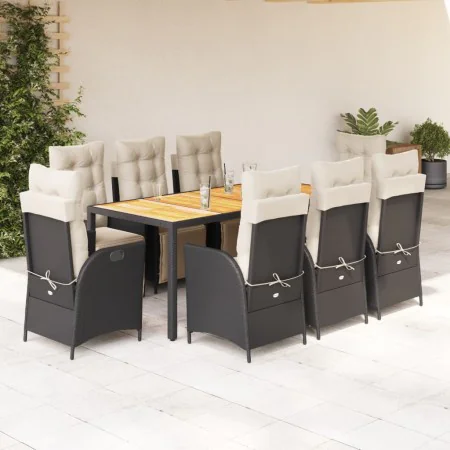 Set de comedor de jardín 9 pzas y cojines ratán sintético negro de , Conjuntos de jardín - Ref: Foro24-3213337, Precio: 1,00 ...