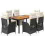 Set de comedor de jardín 7 pzas y cojines ratán sintético negro de , Conjuntos de jardín - Ref: Foro24-3213335, Precio: 950,8...