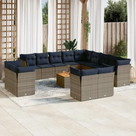 Set de sofás de jardín y cojines 14 pzas ratán sintético gris by , Garden sets - Ref: Foro24-3256292, Price: 1,00 €, Discount: %